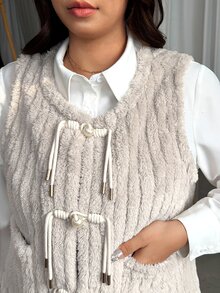 GalTyme Plus Size Women's Solid Color Casual Elegant Versatile Faux Fur Vest Winter Formal Cocktail Grey - Apricot - View 7