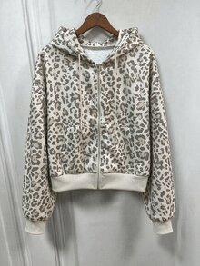 SHEIN x Carly Lawrence INAWLY 女款豹紋休閒百搭日常穿著連帽衛衣 - 卡其色 - 查看 3