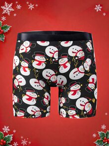 Notgurli Festive Christmas Cute Snowman With Wreath Bird AllOver Print Men Boxer Briefs, Elastic Waist Soft Breathable Holiday Party Underwear - Multicolor - View 2