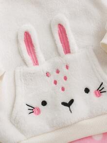 SHEIN Kids Baby Girl Knitted Cute Cartoon Rabbit Embroidered Pattern Crew Neck Pullover Faux Fur Sweatshirt With Elastic Waist Polka Dot Faux Fur Long Pants 2 Pieces Set, Suitable For Autumn/Winter, Casual Versatile Comfortable - Multicolor - View 4