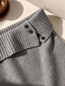 Comfortcana Women's Solid Color Knitted Ribbed Casual Versatile Sweater Skirt, Korean Style In Fall/Winter - Grey - View 6