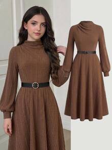 SHEIN Teen Girl Solid Color Casual Minimalist Party Summer Dress - Apricot - View 4