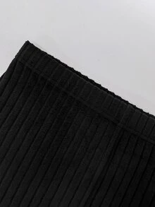 Rometta Plus Size High Elasticity Ribbed Slim Fit Flare Pants - Black - View 5