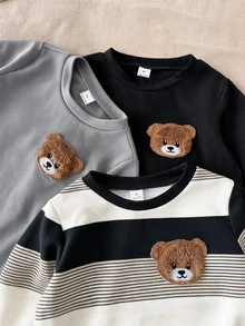LMoss Kids 男嬰兒童 3件組 春夏休閒可愛熊圖案條紋長袖針織上衣 T-shirt - 彩色 - 查看 6