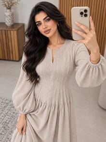Modelyn Plus Size Women's Striped Casual Everyday Summer Dress - Khaki - View 6