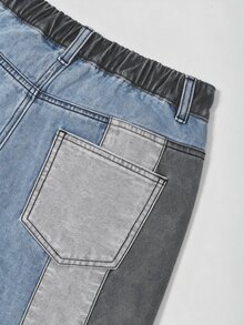 GlowEve CURVE Plus Size Women's Colorblock Pocket Loose Casual Versatile Denim Jeans - Blue - View 5