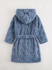 Cozy Pixies 男童秋冬字母圖案保暖內裡加厚連帽長袖繫帶式晨袍，適合居家、浴室、海灘等場合 - 彩色 - 查看 2