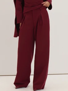 MUSEYN Burgundy Red Tailored Pleated Suit Trousers Versatile Everyday Casual New Season Fall - Burgundy - View 2