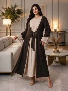 Al Najma Plus Size Women's Lace-Up 2 In 1 Arabian Dress - Multicolor - View 3