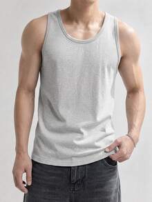 DAZY Men's Solid Color Crew Neck Fleece Lined Casual Versatile Tank Top - Grey - View 8