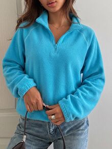 DAZY Women's Raglan Long Sleeve Zipper Half-Placket Casual Sweatshirt - Blue - View 8