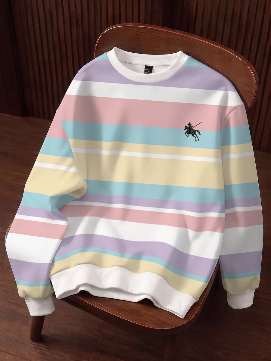OldRiff 男士騎士圖案拼色休閒日常長袖運動衫 - 彩色 - 查看 1