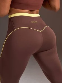 Powerista 女款拼色休閒日常穿著緊身運動緊身褲，適合健身、慢跑、運動、戶外休閒、跑步健身房，棕黃色日常款 - 棕色 - 查看 6
