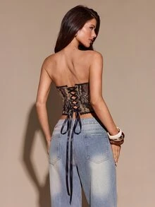 SHEIN BAE حمالة صدر نسائية مثيرة باللون الأسود بنقشة جاكار - متعدد الألوان - مشاهدة 2