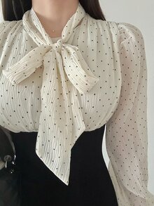 FRIFUL Women's Polka Dot Colorblock Casual Party Long Dress - Black - View 6