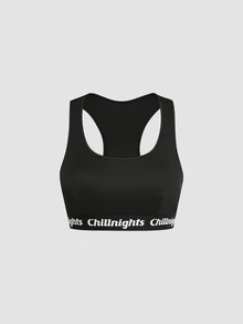 Chillnights 3 قطع/مجموعة حمالة صدر رياضية للنساء الشابات بتصميم ظهر سباق مضلع مع رقعة منسوجة بألوان متباينة وحروف - متعدد الألوان - مشاهدة 9