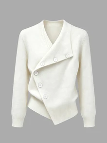 GlowEve Cardigan Wanita Asimetris Kancing Diagonal Depan Lengan Panjang dengan Hem Bergaris, Modis, Kasual, Serbaguna, Cocok untuk Kantor, Warna Abu-abu, Musim Gugur - Putih - View 4