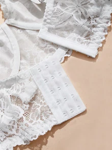 Charlaine 1pc Sexy Lace Patchwork Plus Size Bra - White - View 5