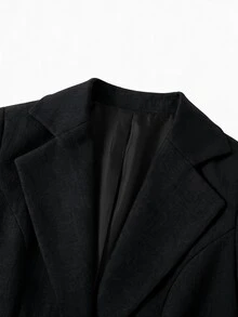 SHEIN Clasi 女款金屬鈕扣長袖西裝外套與寬鬆長褲兩件套 - 黑色 - 查看 6