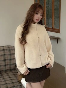 K-Vae Women's Autumn/Winter Lamb Wool Single-Breasted Coat, Beige - Apricot - View 3