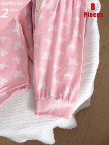 盲盒隨機 5 件 2 套組 秋冬薄款新生女嬰居家服 波點蝴蝶結愛心數位印花純色對比長袖連身衣手套 多功能組合包 簡約休閒百搭必備睡衣家居服 - 彩色 - 查看 8