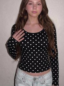 SHEIN 青少年女孩簡約舒適長袖上衣，秋冬款 - 黑色 - 查看 2