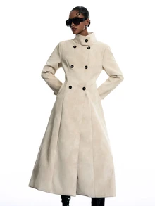 LYSMO Women's Double-Breasted Long Sleeve Trench Coat - Khaki - View 5