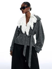 LYSMO Women's Fashion Versatile Daily Overcoat - Black and White - View 4