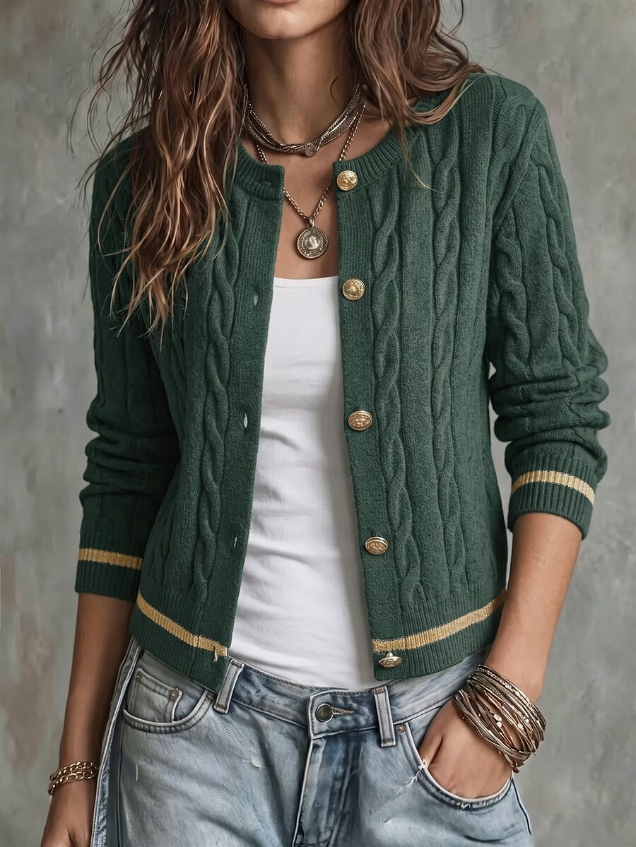Pariaura Women's Cable Knit Button Front Long Sleeve Cardigan - Green - View 1