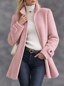 INAWLY Women's Light Pink Plush Long-Sleeve Coat For Autumn And Winter; Suitable For Halloween, Outings, Commuting, And Everyday Wear. - Pink - View 1