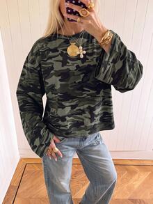 SHEIN EZwear 海外長袖復古迷彩T恤，秋季上衣，適合日常通勤、聚會、秋冬春夏、聖誕節、新年、感恩節、派對、婚禮、海灘、畢業典禮、優雅、外出、約會、通勤、情人節、優雅、度假、Y2K、畢業典禮等場合 - 彩色 - 查看 6