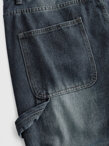 ROMWE MEN Street Life Men's Casual Button Pocket Denim Jeans For Daily Wear - Dark Wash - View 4