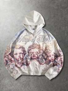 ROMWE MEN Street Life Men's Casual Hooded Sweatshirt With Angel Letter Print, Spring/Autumn/Winter - Multicolor - View 6