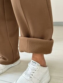 SHEIN Maternity Solid Color Casual Versatile Daily Wear Sweatpants - Brown - View 6
