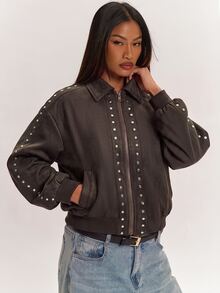 SHEIN BAE Women's Long Sleeve Zip-Up Casual Versatile Jacket - Brown - View 5