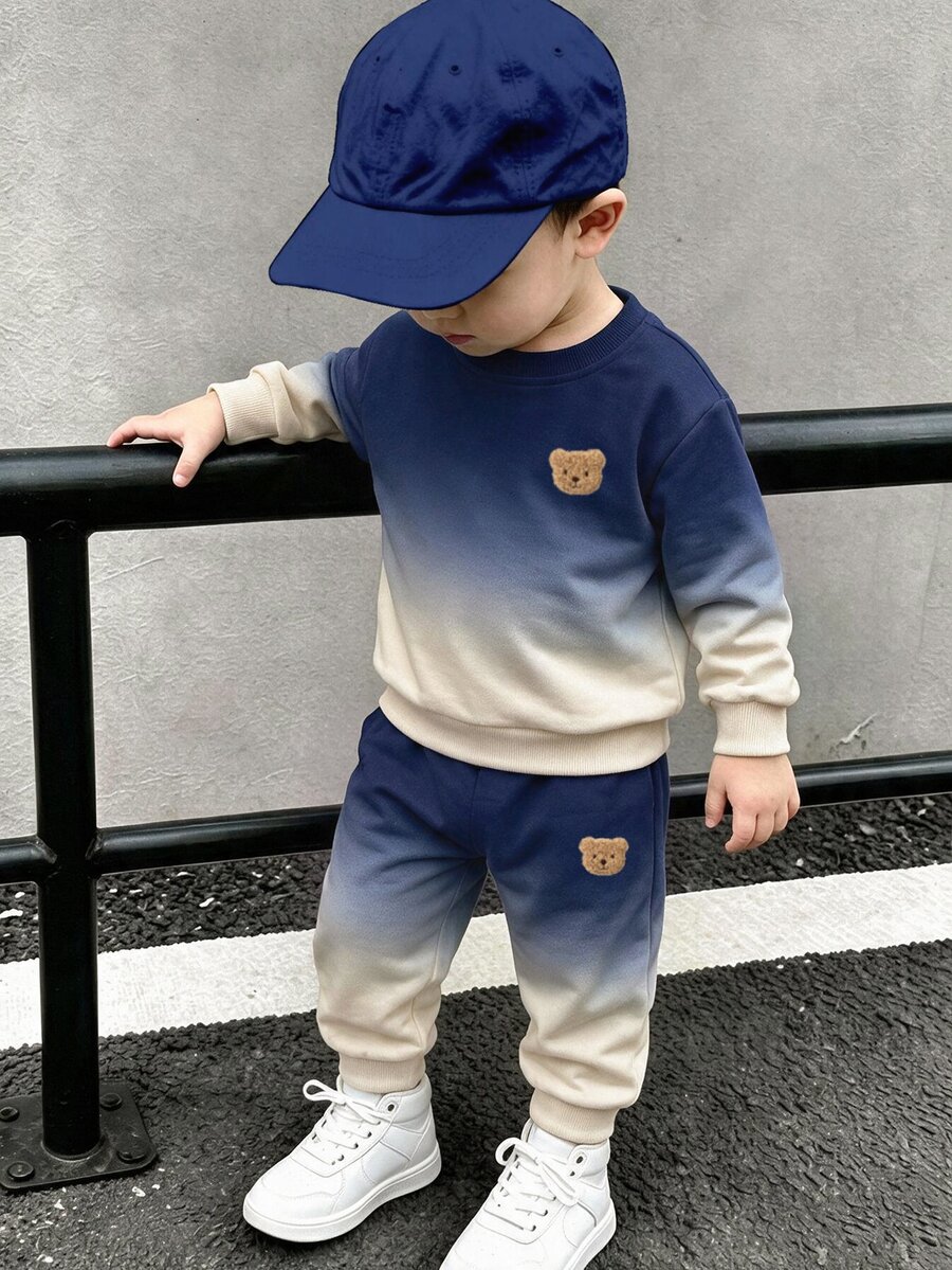 Infant Toddler Round Neck Casual Comfortable Set With Cartoon Pattern, Suitable For Autumn/Winter - Multicolor - View 1