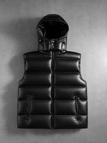 PAVTROS Men's Goth Zipper Pocket Hooded Padded Vest Jacket For New Year's Day - Black - View 3