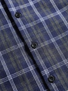 ROMWE MEN Street Life Men's Letter Print Long Sleeve Plaid Single-Breasted Casual Shirt - Blue - View 4