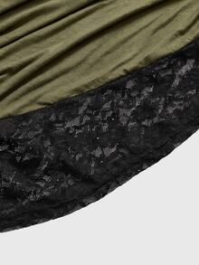 ROMWE Goth Plus Size Loose Cowl Neck Cinched Waist Batwing Sleeve Lace Women's T-Shirt - Green - View 5