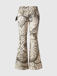 ROMWE Grunge Punk Vintage Snake Print Low Waist Flare Jeans - Multicolor - View 2