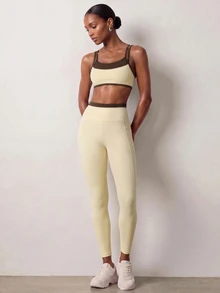 Zivah Women's Striped Colorblock Camisole Tank Top And Fitted Leggings Sports Set - Multicolor - View 5