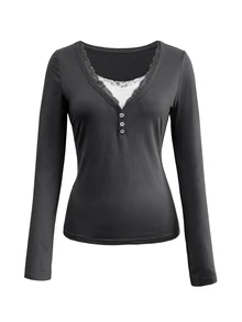 IslaSuriya 3-Pack Women's Lace-Detail 2 In 1 Casual T-Shirts (Long & Short Sleeve) - Multicolor - View 3