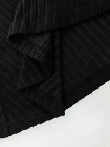 Rometta Plus Size High Elasticity Ribbed Slim Fit Flare Pants - Black - View 6