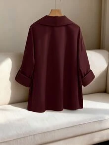 GlowEve CURVE 大尺碼女款捲袖鬆身休閒夾克，純色，適合日常、通勤，秋冬穿搭 - 中紫紅色 - 查看 2