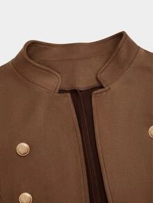 LanaWest CURVE Plus Size Women's Autumn Solid Color Suede Open Front Double-Breasted Blazer With Lapel, Cinched Waist And A-Line Hem, Elegant Commuter Jacket Fall - Dusty Pink - View 6