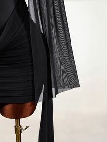 Mistrie Women's Contrast Mesh Bell Sleeve Pleated Fashion Sexy Backless Dress - Black - View 7