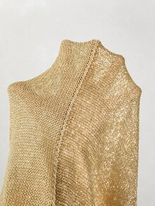 SHEIN 秋冬拼接配色V領針織毛衣，對比撞色長袖寬鬆上衣 - 杏色 - 查看 5