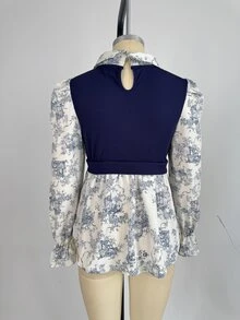 SHEIN 孕婦哺乳上衣 配色設計 休閒日常長袖 - 藍白色 - 查看 7