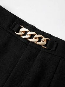 SHEIN Clasi 女款金屬鈕扣長袖西裝外套與寬鬆長褲兩件套 - 黑色 - 查看 8