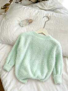 Genkimix Kids 女童純色圓領休閒日常穿著長袖針織衫 - 薄荷綠 - 查看 2